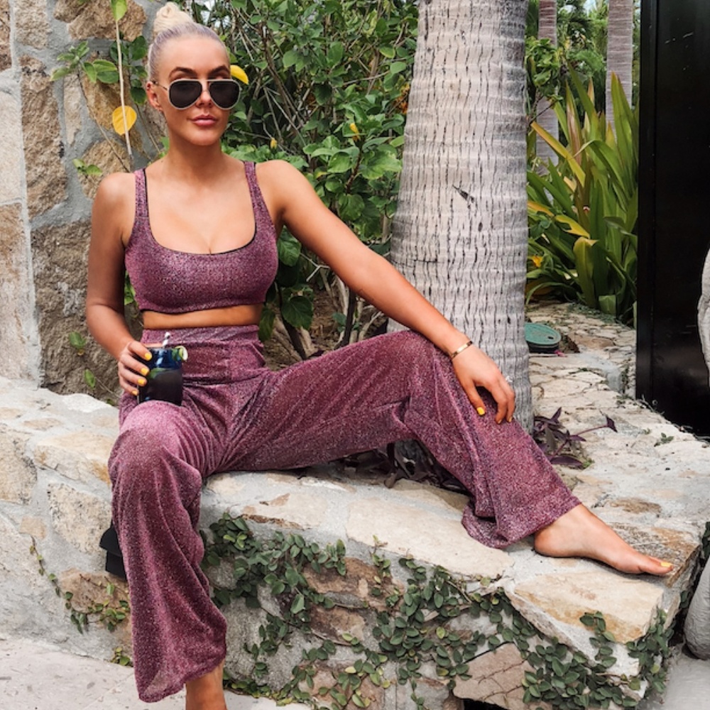 PURPLE GLITTER WIDE LEG TROUSERS